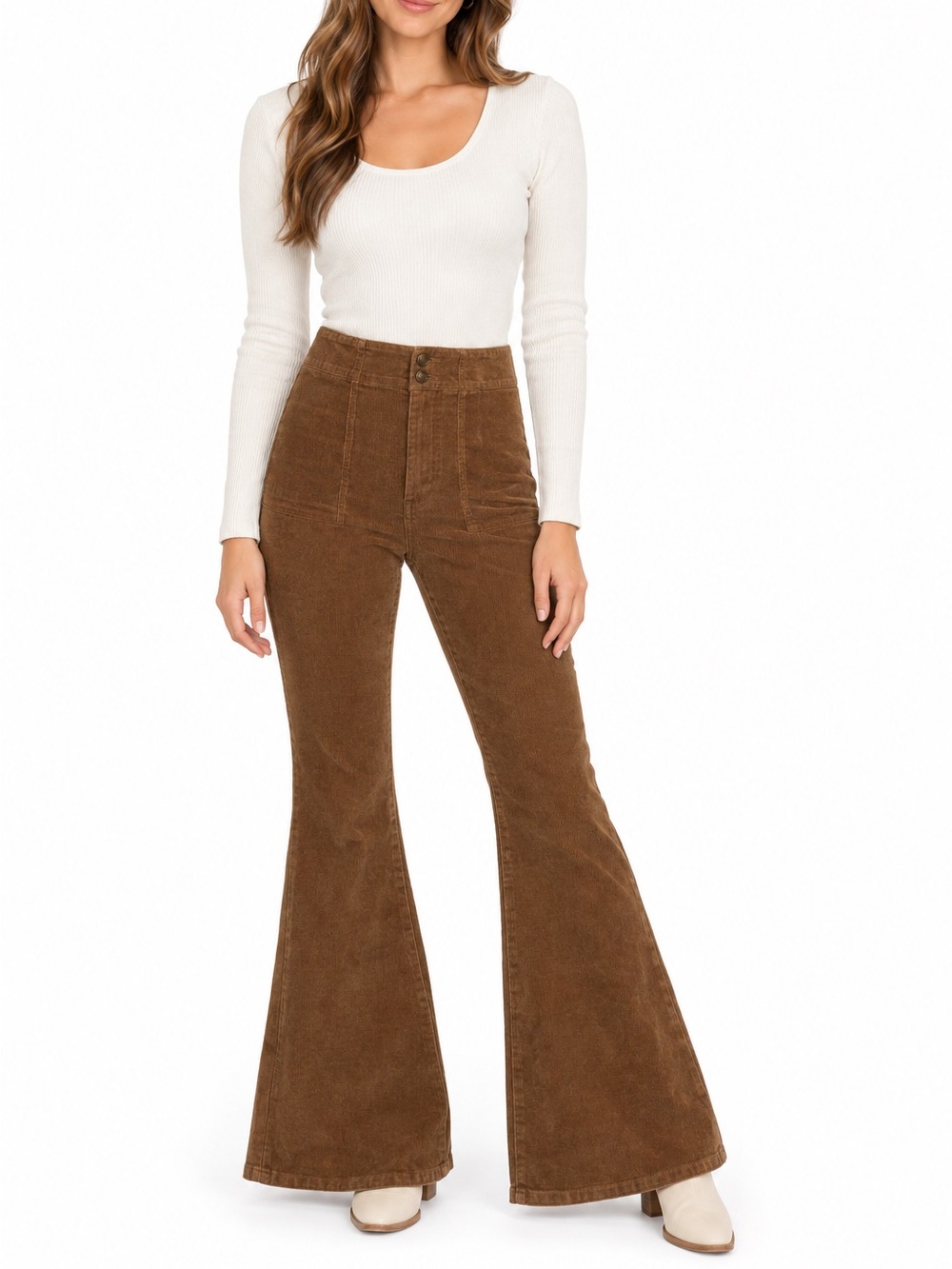 NEW! No Boundaries Brown Corduroy Flared Y2K Pants High-Waist Women’s Size 11